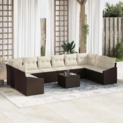 vidaXL Conjunto de Sofá para Jardim de 10 Peças com Almofadas Cinzas em Rattan Sintético