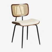 Pacote De 2 Cadeiras De Jantar Em Madeira, Rattan E Couro Sintético Raysa Madeira Escura & Couro Sintético Branco - Sklum