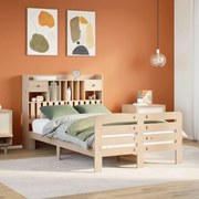 vidaXL Cama com estante sem colchão 135x190 cm pinho maciço