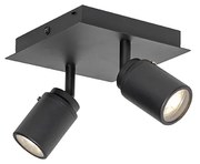 Foco de teto moderno preto quadrado 2 luzes IP44 - Ducha Moderno