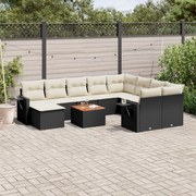 vidaXL 11 pcs conjunto sofás de jardim c/ almofadões vime PE preto