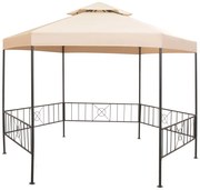 Tenda/gazebo de jardim hexagonal 323x265 cm bege