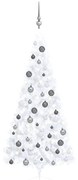 vidaXL Meia árvore Natal artificial pré-iluminada c/ bolas branco