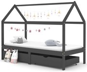 vidaXL Cama p/ crianças c/ gavetas 90x200 cm pinho maciço cinza-escuro