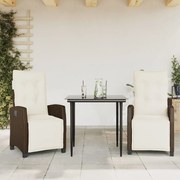 vidaXL 3 pcs conjunto jantar p/ jardim c/ almofadões vime PE castanho