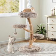 Arranhador para gatos 50 x 90 cm em madeira macia de pereira com plataforma bola suspensa postes para arranhar natural Natural