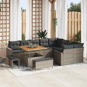 vidaXL Conjunto de Sofá de Jardim com 12 Peças e Almofadas Cinzas de Poli Rattan e Acácia