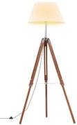 vidaXL Candeeiro de chão tripé 141 cm teca maciça castanho mel/branco