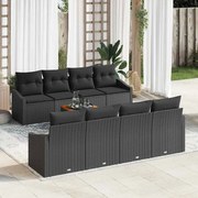 vidaXL Conjunto de sofá de jardim com 9 peças e almofadas em rattan preto e madeira de acácia