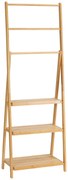kleankin Toalheiro de Pé de Bambu 53x30,5x152cm com 3 Barras Toalheiro Dobrável com 3 Prateleiras de Armazenamento Madeira | Aosom Portugal