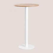 Mesa De Bar Alta Redonda Em Frappe Ash Folheado Ø60 Cm & Branco - Sklum