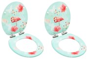 vidaXL Assentos sanita com tampas fecho suave 2pcs MDF design flamingo