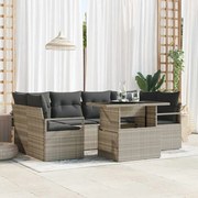 vidaXL Conjunto de Sofás de Jardim com 7 Peças e Almofadas Cinza Claro em Rattan Poly