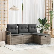 vidaXL Conjunto de Sofá de Jardim 4 Peças com Almofadas Cinzas em Rattan Poly
