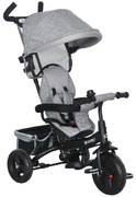 HOMCOM Triciclo Evolutivo para Bebés de +12 Meses 2 em 1 com Toldo Dobrável Guiador Cinto de Segurança e Cesto 95x50x106 cm Cinza