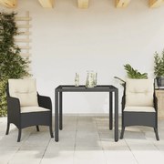 vidaXL 3 pcs conjunto de jantar p/ jardim c/ almofadões vime PE preto