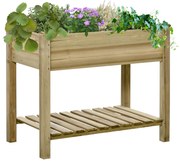 Outsunny Horta Vertical de Madeira com Prateleira 91x51x76cm Mesa de Cultivo Retangular com Orifícios de Drenagem para Cultivos de Plantas Jardim Terraço Exterior Madeira Natural