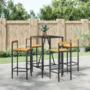 vidaXL 5 pcs conjunto de bar p/ jardim vime PE/acácia maciça preto