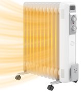 HOMCOM Aquecedor a Óleo Silencioso 2500W com Temperatura Ajustável 3 Ajustes de Aquecimento para 25 m² 29x49x62 cm Branco | Aosom Portugal