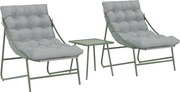 Outsunny Conjunto de Jardim de 3 Peças com 2 Cadeiras Lounge Mesa de Apoio e Almofadas para Exterior Pátio Varanda Cinza Claro | Aosom Portugal