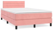 vidaXL Cama box spring c/ colchão luzes e LED 120x190 cm veludo rosa