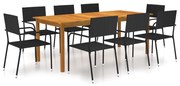 vidaXL 9 pcs conjunto de jantar para jardim preto