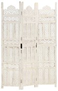 vidaXL Biombo esculp. mão 3 painéis 120x165 cm mangueira maciça branco