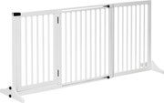 PawHut Barreira de Segurança Extensível 3 Peças 113-166x36x71cm com Estrutura de Madeira e Suporte de Pé Branco | Aosom Portugal