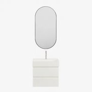 Conjunto De Móvel De Casa De Banho Suspenso Em Madeira E Folha De Freixo Com Lavatório Integrado Ona Branco & Ovale Led E Antifog Preto - Sklum