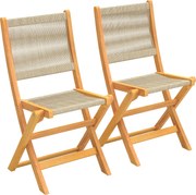 Outsunny Conjunto de 2 Cadeiras de Jardim Dobráveis Cadeiras de Varanda em Madeira de Acácia FSC Assento em Corda Trançada Natural e Bege | Aosom Portugal