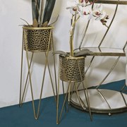 CONJUNTO DE 2 PORTA-VASOS GLOD DOURADO 21X20X46-18X18X32 CM (PLANTAS NÃO INCLUIDAS)