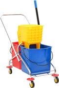 vidaXL Carrinho de limpeza com baldes e espremedor PP e aço cromado