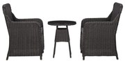 vidaXL 3 pcs conjunto bistrô de jardim com almofadões vime PE preto