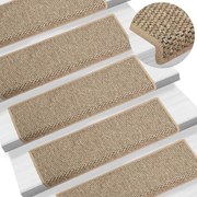 vidaXL Tapetes escada adesivos aspeto sisal 15pcs 65x21x4 bege-escuro
