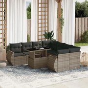 vidaXL 9 pcs conjunto sofás p/ jardim com almofadões vime PE cinzento