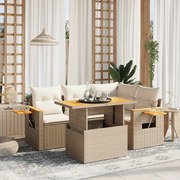 vidaXL 5 pcs conjunto de sofás p/ jardim com almofadões vime PE bege