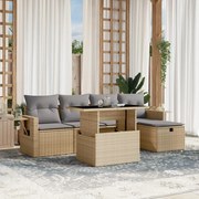 vidaXL 6 pcs conjunto de sofás p/ jardim com almofadões vime PE bege