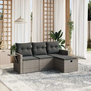 vidaXL 4 pcs conjunto sofás de jardim c/ almofadões vime PE cinzento