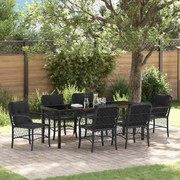 vidaXL Conjunto de Jantar de Jardim com 7 Peças e Almofadas Pretas em Rattan e Poliéster