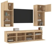 vidaXL 5pcs móveis parede p/ TV c/ LEDs deriv. madeira carvalho sonoma