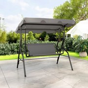 Baloiço Jardim 172 x 154 x 110 cm para 3 pessoas com toldo ajustável e almofada removível para jardim ou pátio, cinzenta