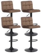 Conjunto de 4 bancos de bar em veludo com estrutura preta 85-106 x 40 x 50 cm castanho