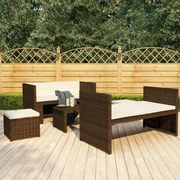 5 pcs conjunto lounge jardim c/ almofadões vime PE castanho