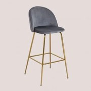 Banco Alto Em Veludo Kana Design Cinza & ↑75 Cm & Dourado - Sklum