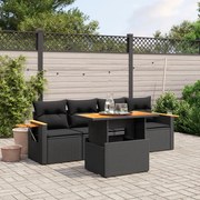 vidaXL 5 pcs conjunto sofás de jardim com almofadões vime PE preto