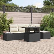 vidaXL Conjunto de Sofá de Jardim de 6 Peças com Almofadas – Preto, Rattan, Poliéster