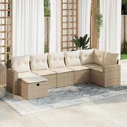 vidaXL 7 pcs conjunto de sofás p/ jardim com almofadões vime PE bege