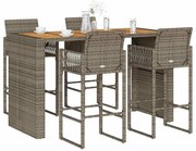 vidaXL 5 pcs conj. bar jardim sem almofadões vime PE/acácia cinzento