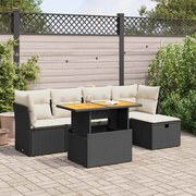 vidaXL 6 pcs conjunto sofás jardim c/ almofadões vime PE/acácia preto