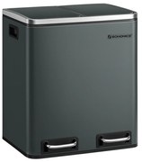 Lixeira de cozinha SONGMICS, 2 latas de lixo de aço de 15 L, com degraus, baldes internos e alças, fechamento suave, vedação contra odores, cinza antracite LTB30GS